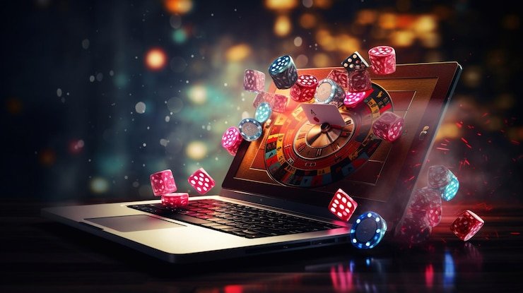 Ruang hiburan digital dengan tema cyan ungu